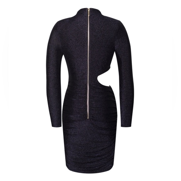 MISS CIRCLE Reva Deep Blue Metallic Long Sleeve Cutout Dress COCKTAIL MINI S 4-6 - Picture 4 of 6